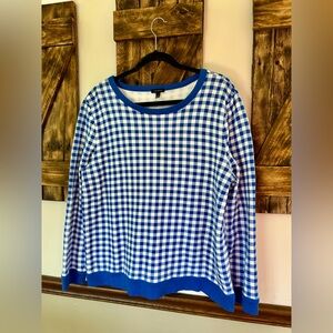 Talbots Blue Gingham Crewneck Sweatshirt Women's Large